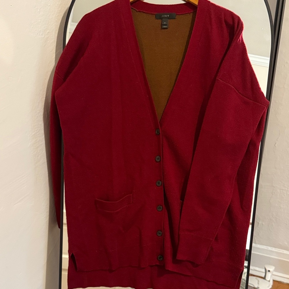 J Crew Red Merino Wool Long Cardigan